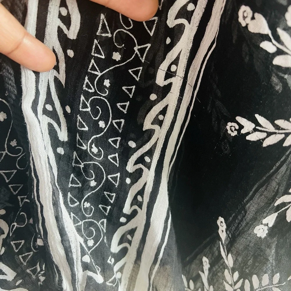Free People Black White Sheer Yo Yo Geo Blouse Size Large